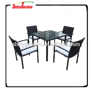 5pcs móveis de alumínio mesa de vime e cadeira de jantar Set, mesa de restaurante e cadeira